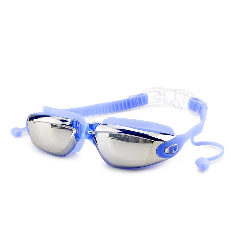Mosodo Schwimmen Brille mit Ohrstöpsel Anti-Nebel Einstellbare Schwimmen Gläser Männer Frauen Erwachsene Silikon Brillen Optische Tauchen Gläser: Spiegel Blau