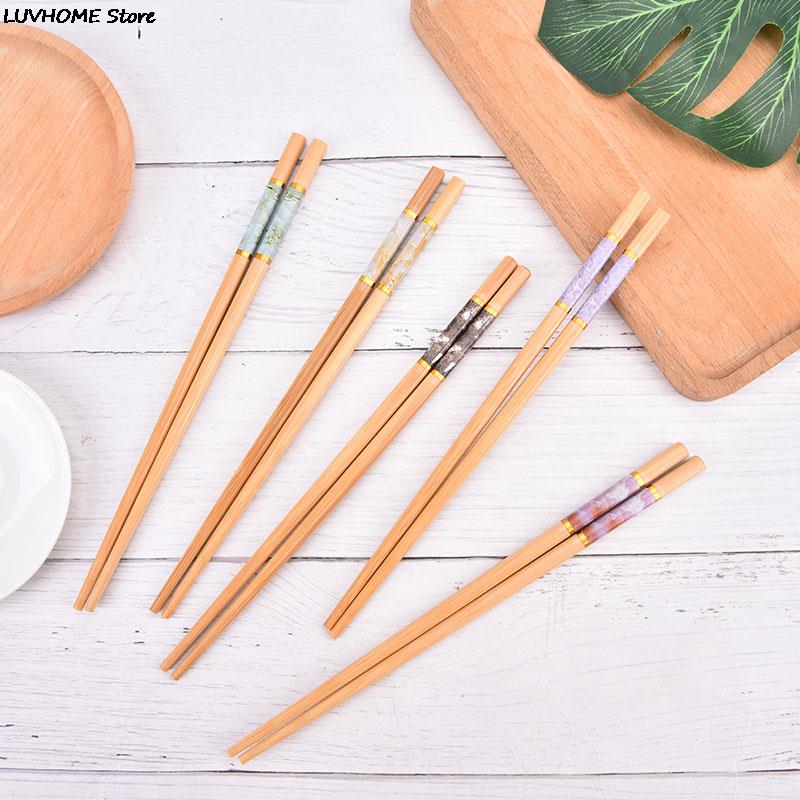 1 paio di bacchette impostato marmorizzazione antiscivolo stile cinese Sushi bacchette di riso in legno di bambù stoviglie da cucina impostato regalo