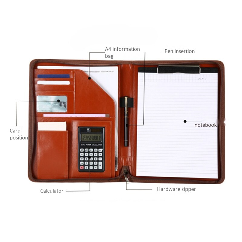 Portable Business Padfolio Portfolio Case,PU Leather Portfolio Folder for School Office Conference Notepad