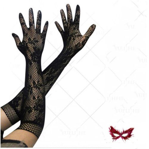 3 Colors Womens Stretch Lace Opear/Long Length Gloves Black White Red: Black