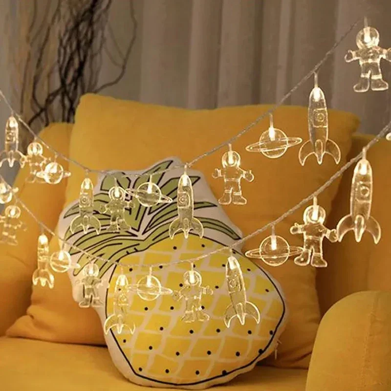 10leds astronaute fusée planète fée guirlande lumineuse alimenté par batterie LED galaxie chaîne lumière pour enfants décor de fête de noël