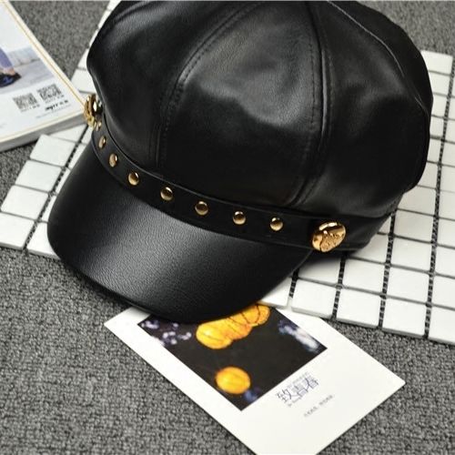 Idopy Casual Cotton 8 Piece Cap Woman Pu Leather Beret Flat Hats Captain Cap Trucker Vintage Black Sport Dad Bone Cadet Hat