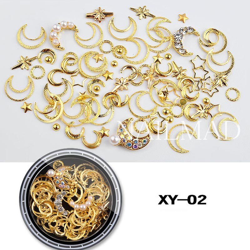 1 doos Maan Ster Studs Metalen Hollow Maansikkel Nail Klinknagels Studs DIY Manicure Nail Art Steentjes 3D Decoratie: 02