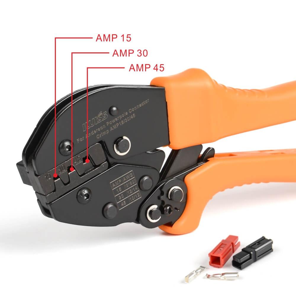 Ap -11 iwiss krymptång ratcheting wire crimper verktyg för anderson amp 15, 30 och 45 kabelkontakter awg 20-10