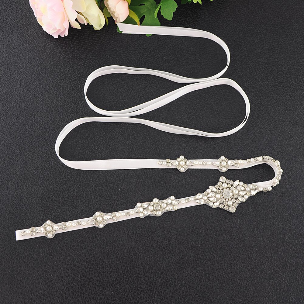 ZMS357 Wedding Luxury Diamond Belt for Dresses Female Crystal Rhinestone Applique Women's Belts Bride's Accessories: white