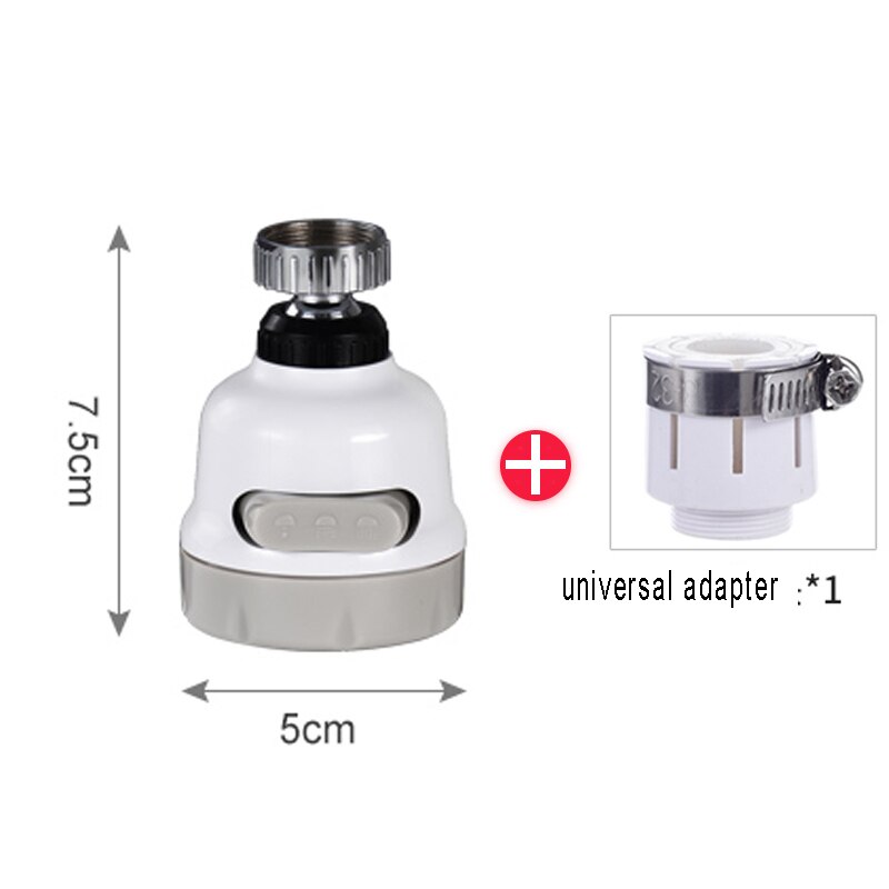 3 Modes 360 Draaibare Tap Spuit Flexibele Kraan Hoofd Beluchter Diffuser Nozzle Verstelbare Booster Adapter Kranen Mixer Waskolf: 7.5cm with adapter