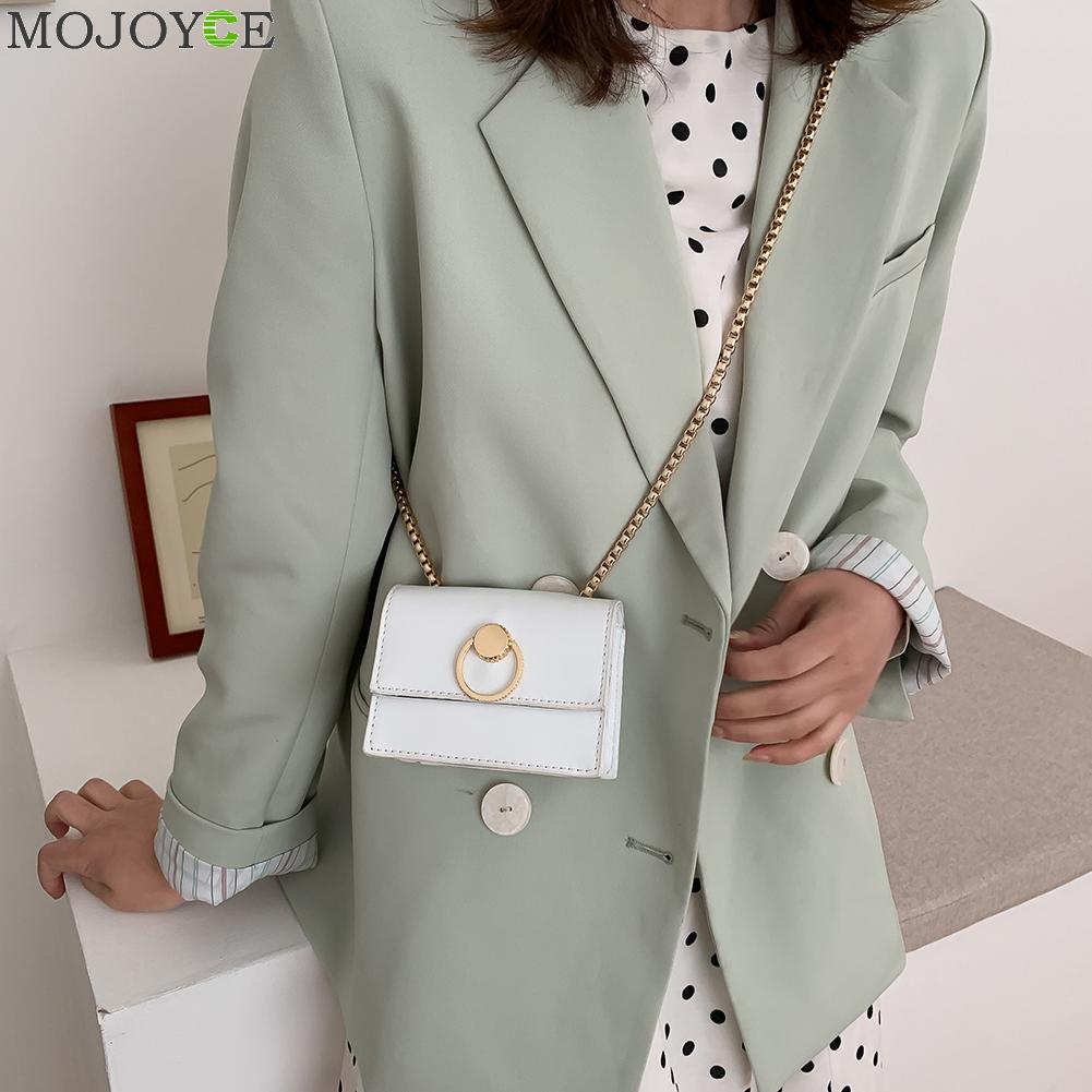 Vintage puur gekleurde pu leren dames crossbody handtas schouder messenger bags stevige ketting schouder mini portemonnee