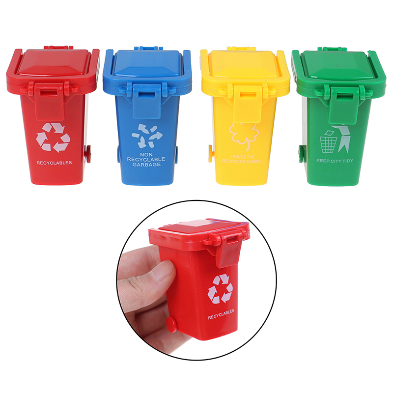 4 unids/set Mini basura juguete camión de basura latas en la acera del vehículo Bin juguetes chico simulación muebles de juguete de