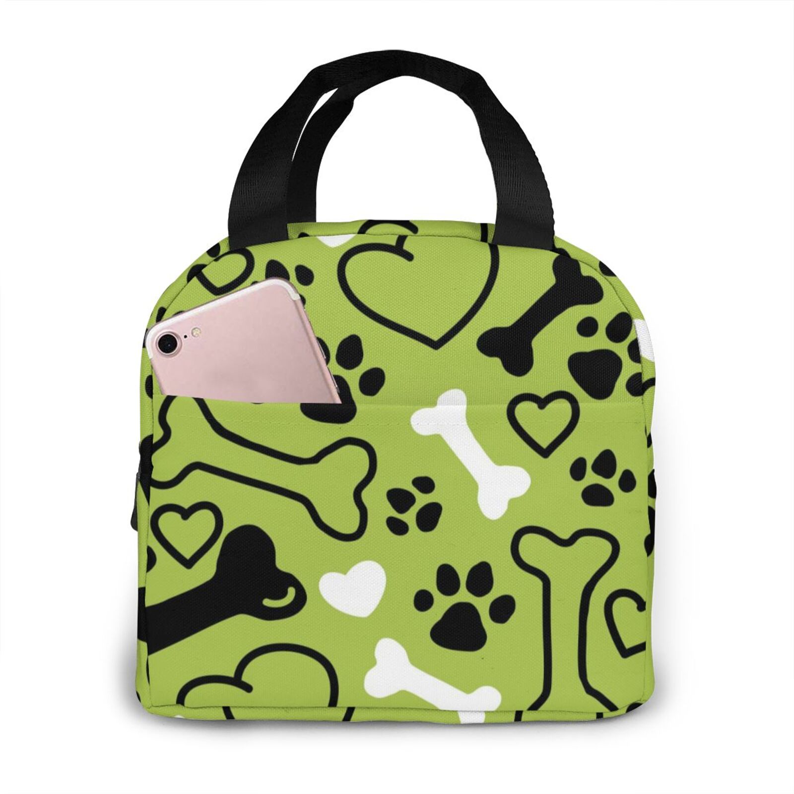 Bunte Hunde Pfoten Kühler Mittagessen Kasten Tragbare Isolierte Mittagessen Tasche Thermische Lebensmittel Picknick Mittagessen Taschen: Schwarz5