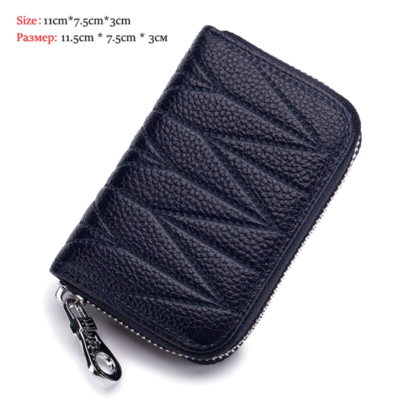 ¡Novedad! Billeteras de piel de vaca auténtica para mujer, Carteras largas para mujer, cartera para teléfono, tarjeteros para pasaporte, cartera de mano de gran capacidad: Short-2 Dark blue