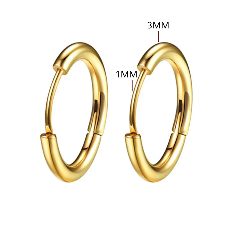 2pc Stainless Steel Small Hoop Earrings Punk Hip Hop Circle Round Huggie Hoop Earrings for Women Men Ear Ring Ear Bone Buckle: black / Imitation Rhodium Plated