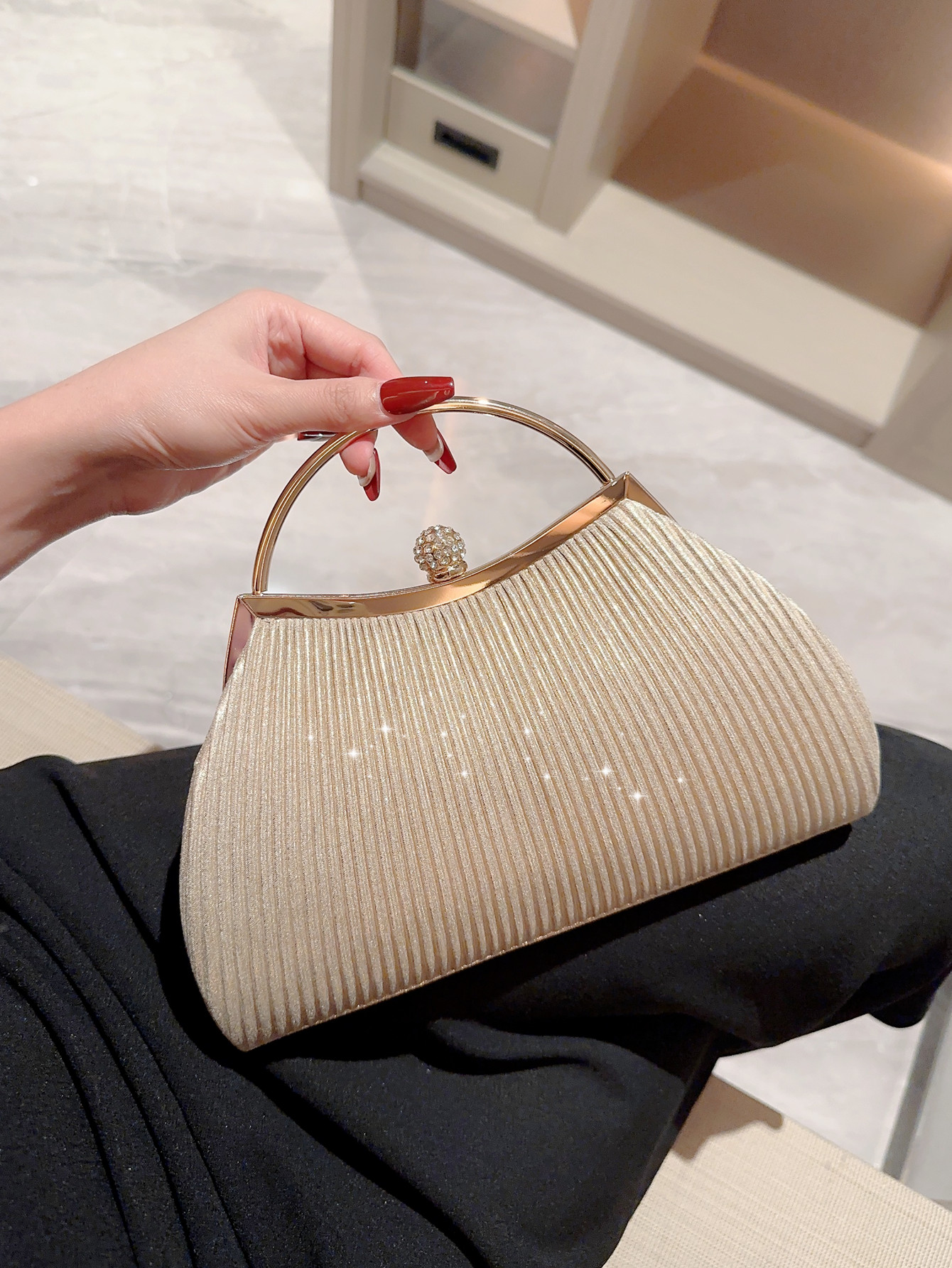 Sac de soirée à main brillant pour femmes, plissé classique, avec décoration en strass, sac de soirée, sac de fête, sac de bal dr