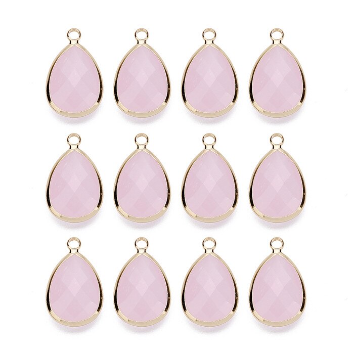 LOULEUR-colgante de cristal KC con forma de gota de agua en 12 colores, collar y colgante de cristal de cobre dorado para mujer, piezas de joyería Diy: pink