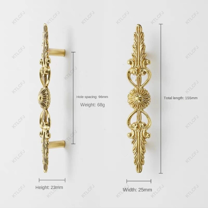 Französischer Türgriff, Bogen, Einzelloch, nordisches Licht, Luxus, Gold, neue Schublade aus reinem Kupfer, europäischer und amerikanischer Stil, Messinggriff: Grün