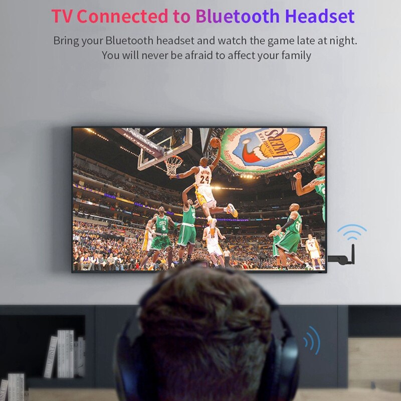 Bluetooth 5.2- transmitter, 3.5mm- audio-transmitter, latenzarmer drahtloser adapter mit externer antenne für tv, pc und lautsprecher