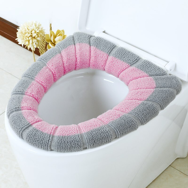 Thickened toilet seat cushion soft and soft acrylic washable cushion household decorative toilet cushion cushion seat cover toil: Gray pink