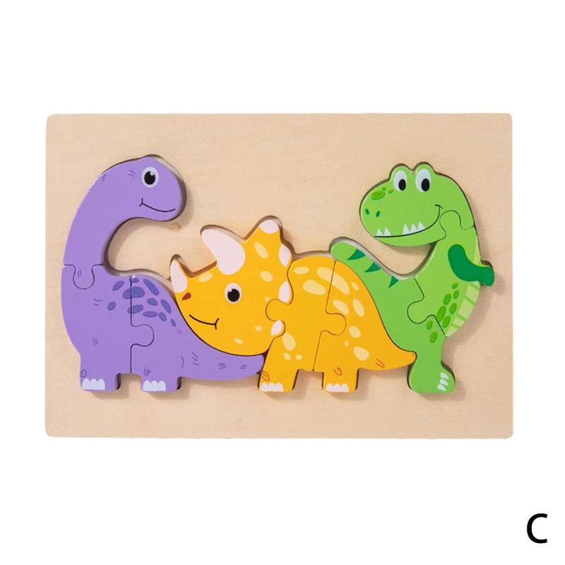 Giocattoli di Puzzle 3D in legno per bambini giocattoli di Puzzle di intelligenza animale del fumetto gioco da incasso Puzzle creativo giocattoli di educazione precoce: three dinosaurs