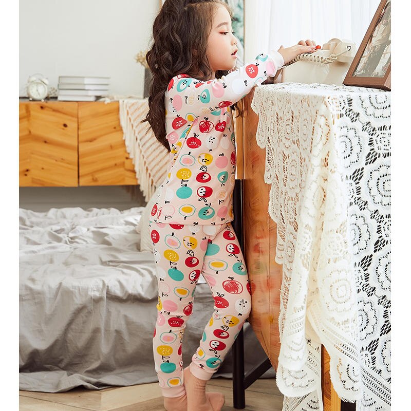 Børns vinter afslappet langærmet undertøj piges frugtprint pyjamas nattøj nattøj dragter