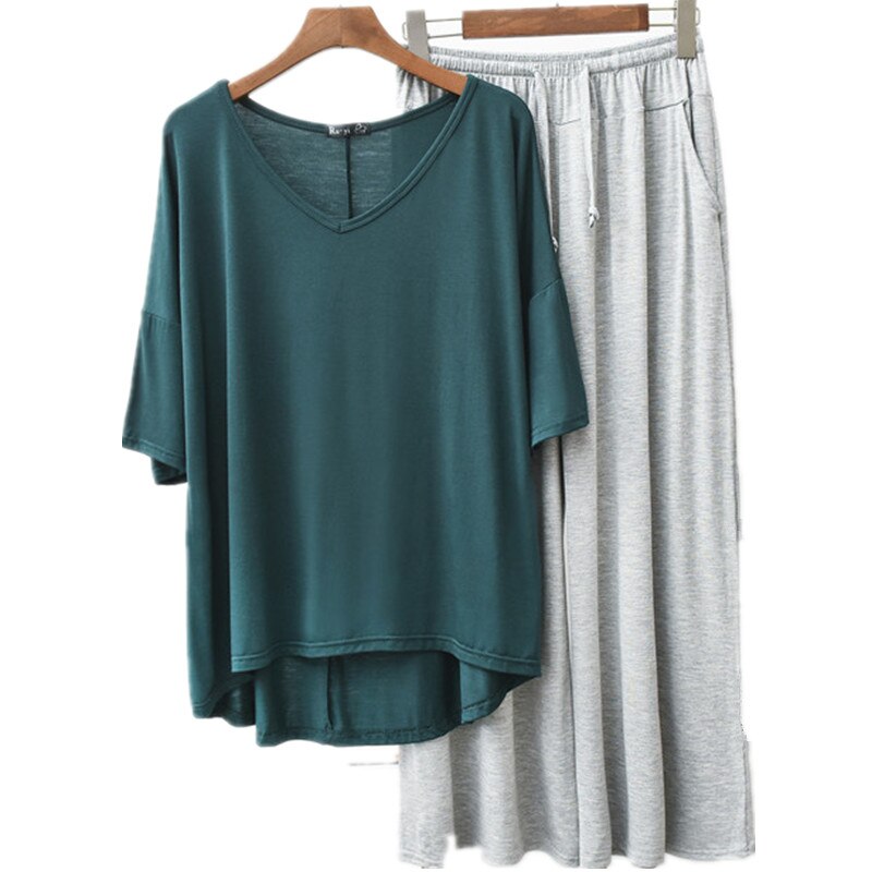 Pliktea Pyjamaset - Dames V-Hals T-shirt & Lange Broek - Effen Modal Spandex