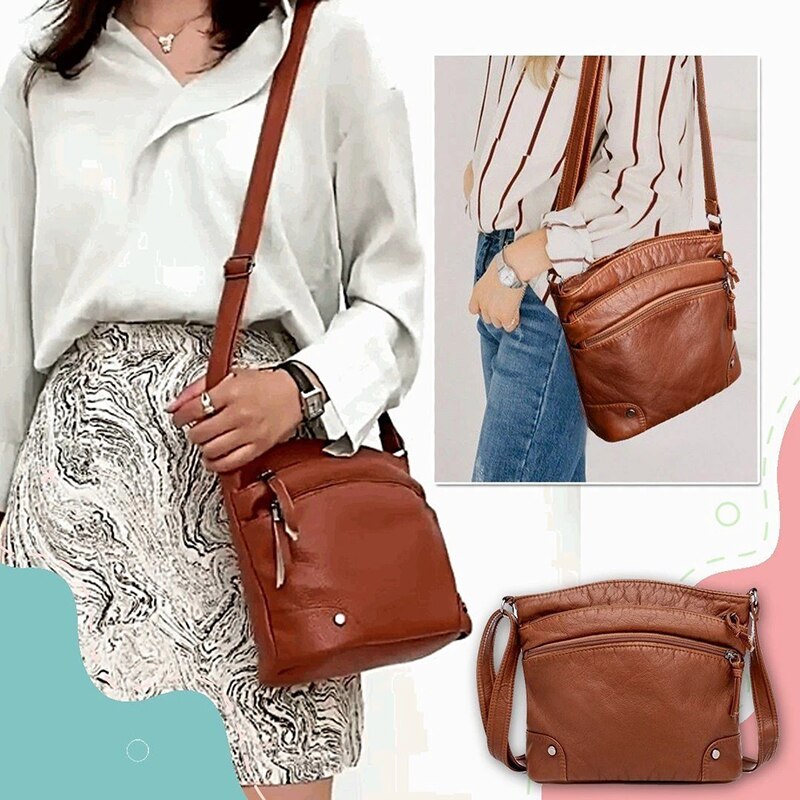 Sac à bandoulière multi-compartiments en cuir PU souple pour femmes, sacoche à épaule, NIN668