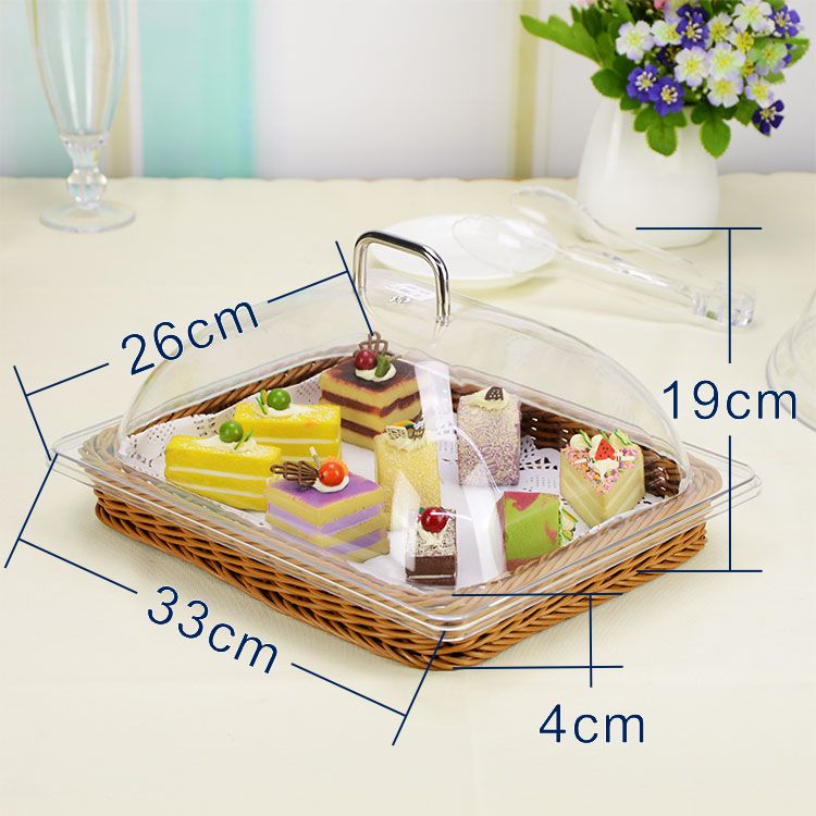 European rattan dessert tray with lid plastic food display tray bread basket cake dessert basket cover food tasting tray: with lid