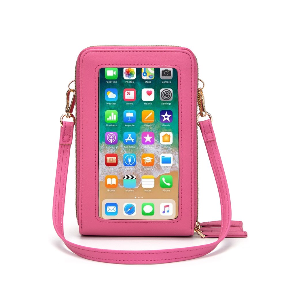 Bolso bandolera con pantalla táctil, cartera para móvil RFID, bolso de mano con correa ajustable para hombro: rose