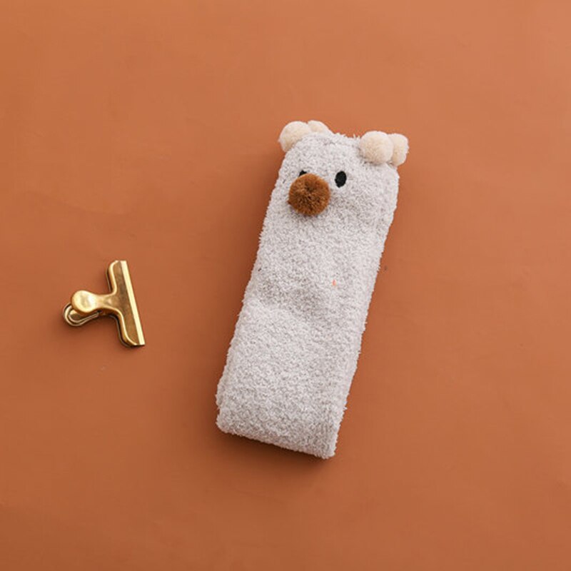 Vinter varme lange rør kvinde sokker koral fleece knæhøje dame sokker piger søde tegneserie hoom gulv håndklæde sokker: Beige