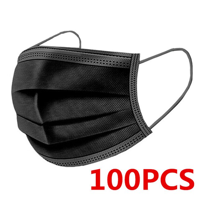 100Pcs Volwassen Wegwerp Masker Gezicht Cover Masker Blauw Verstelbare Comfortabele Maskers Voor Buiten Werken Mascarillas #5: Black