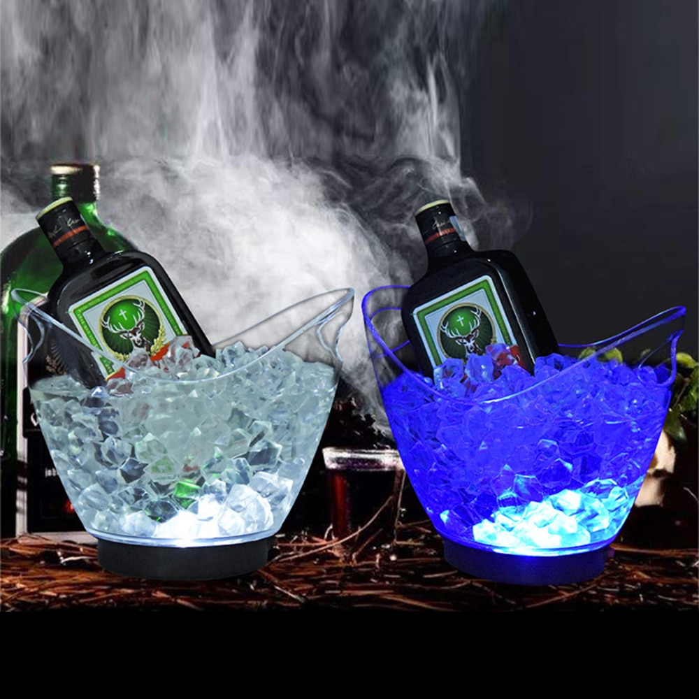 cubo de hielo transparente ligero Material acrílico de 2 litros LED colorido champán cerveza vino barril 5 colores opcional