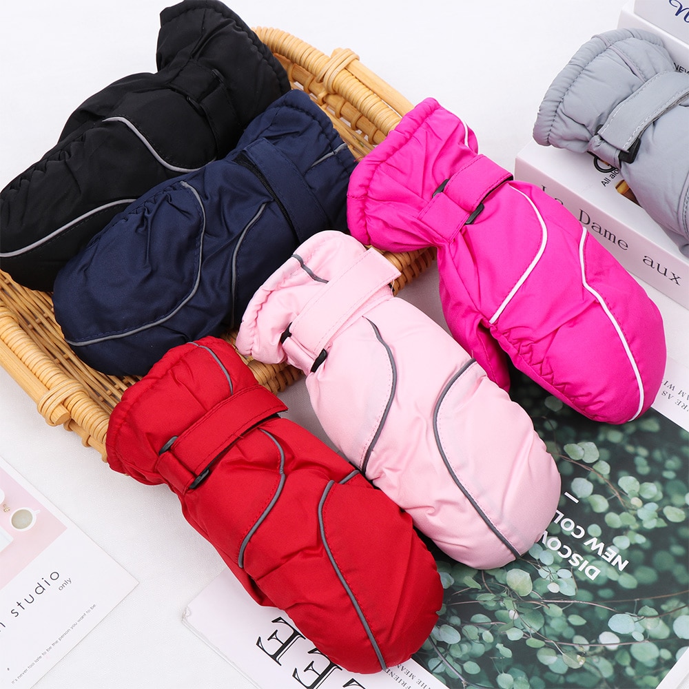 Children Kids Winter Warm Solid Color Gloves Boy Girls Ski Long-sleeved Mitten Windproof Waterproof Thicken Warm Gloves