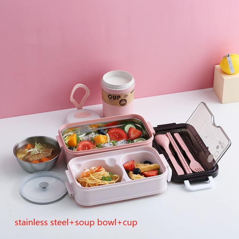 Lunch Box Bento Box Voor School Kids Kantoormedewerker 2 Lagen Microwae Verwarming Lunch Container Voedsel Opbergdoos: set4-pink