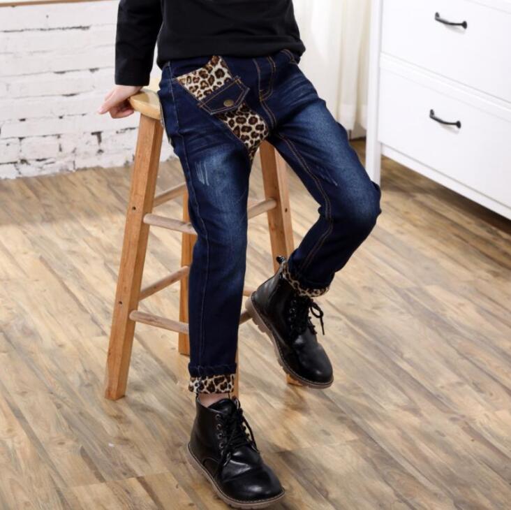 Dei Jeans Dei ragazzi Dei Pantaloni 2019 Ragazzi di Modo Dei Jeans Per La Primavera di Autunno dei bambini Del Denim Dei Pantaloni Per Bambini Blu Scuro Grano Del Leopardo Progettato pantaloni