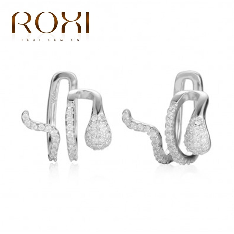 ROXI 1Pair ins Double Snake Ear Clips Earrings for Women Clip on Earrings Funny Animals NO Piercing Silver Ear Cuff Cilp Earring: silver