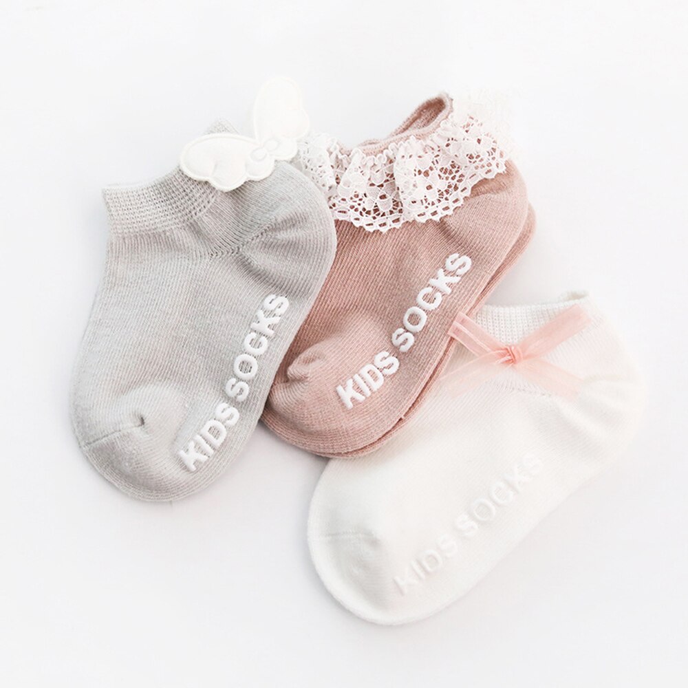 3 Paia/pacco Appena nato Del Cotone Della Caviglia Calzini E Calzettoni bambino anti-Pavimento antiscivolo Calzino Del bambino Delle Ragazze 3D Increspato Bowknot Del Merletto Del Fiore Calzini E Calzettoni principessa
