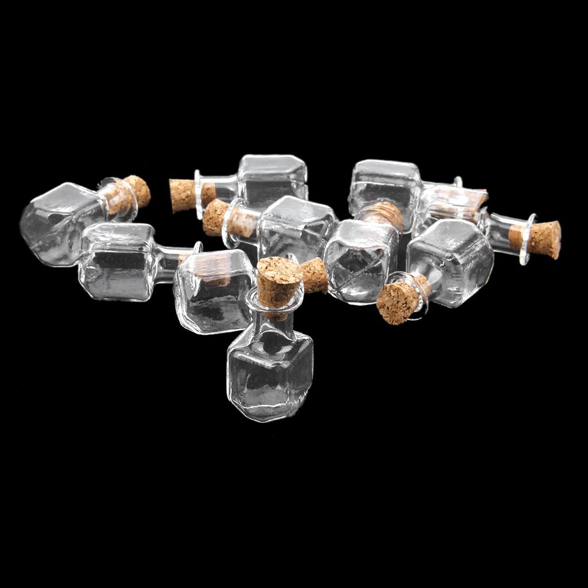 10 stuks mini glazen flessen in de vorm van een wijnfles, potten met kurk en wensbriefje (doorzichtig)