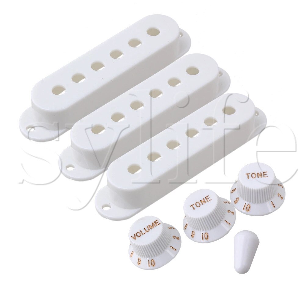 White Guitar Parts Set Switch tip Single coil Pickup Cover 1 volume 2 Tone Knobs