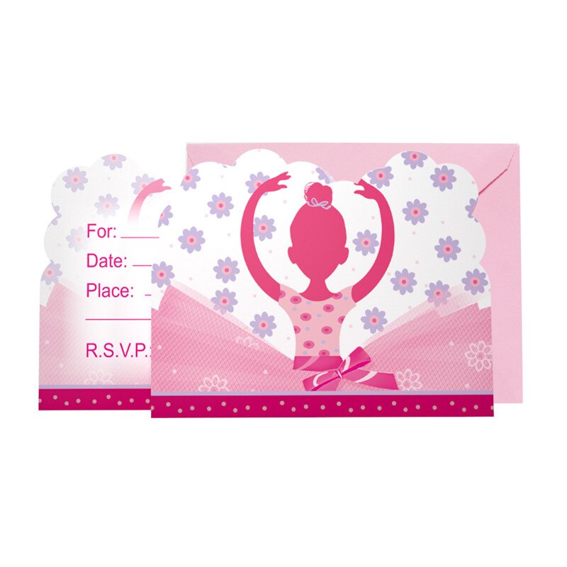 Mooie Ballet Meisje Thema Uitnodigingskaart voor Kind Verjaardagsfeestje Geslacht Onthullen Roze Cartoon Uitnodiging met Envelop Party Supply