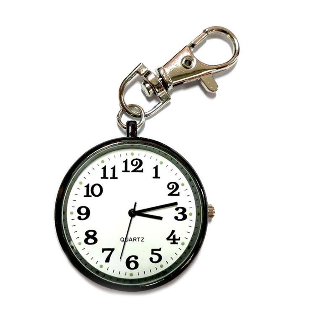Quartz Pocket Watch Keychain Clocks Round Dial Portable Simple Pendant for Women Men H9: Black