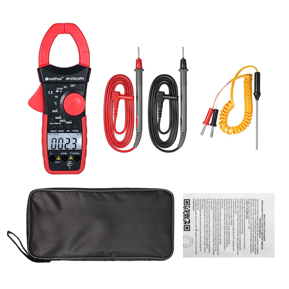 HoldPeak Digital Current Clamp Meter Ammeter Resistance Tester AC/DC Amperimetric Clamp Multimeter with Backlit Display