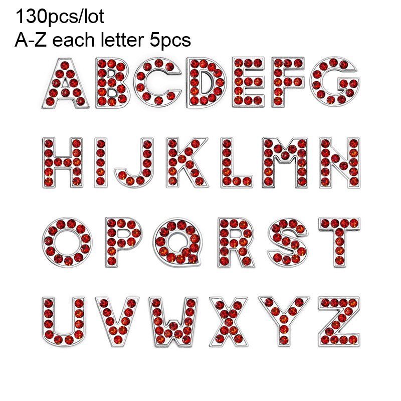 130 stuks/partij 8mm az strass schuifletters schuifbedels diy accessoires geschikt voor 8mm polsbandjes voor huisdierenhalsbanden: Rood