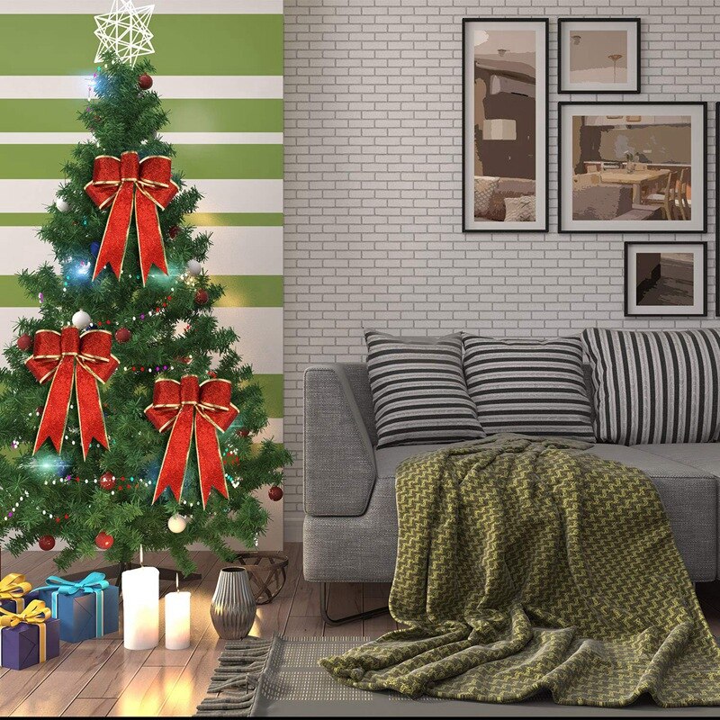 10 stk glitter juletræ sløjfer bånd sløjfer, lange 10 tommer og brede 8 tommer juletræ hængende ornamenter til chr