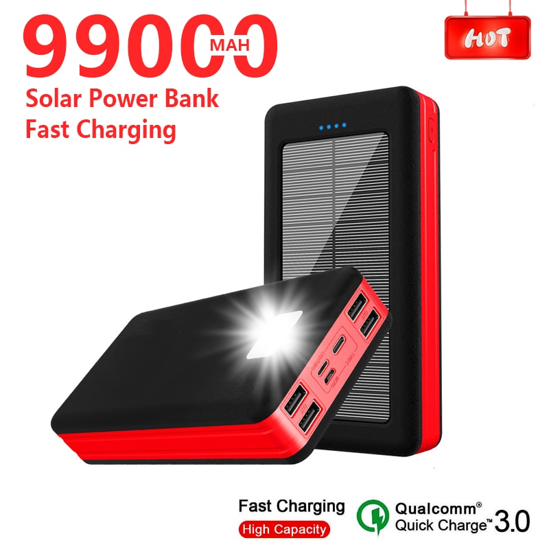 Solar Power Bank 99000mAh Large Capacity Portable Charger For Samsung Xiaomi Iphone LED PowerBank 4USB Outdoor Fast Charging