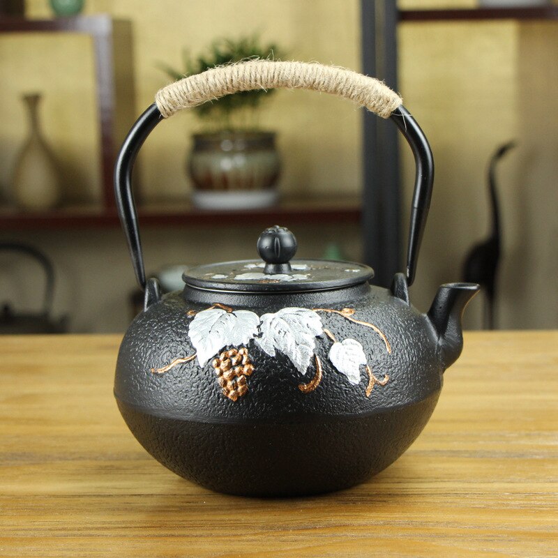 Gjutjärnskruka japansk ren handgjord järnkruka föredrar ögonbrynsspets järntekanna obestruken järnkruka clearance blomma svart 1.2l: B