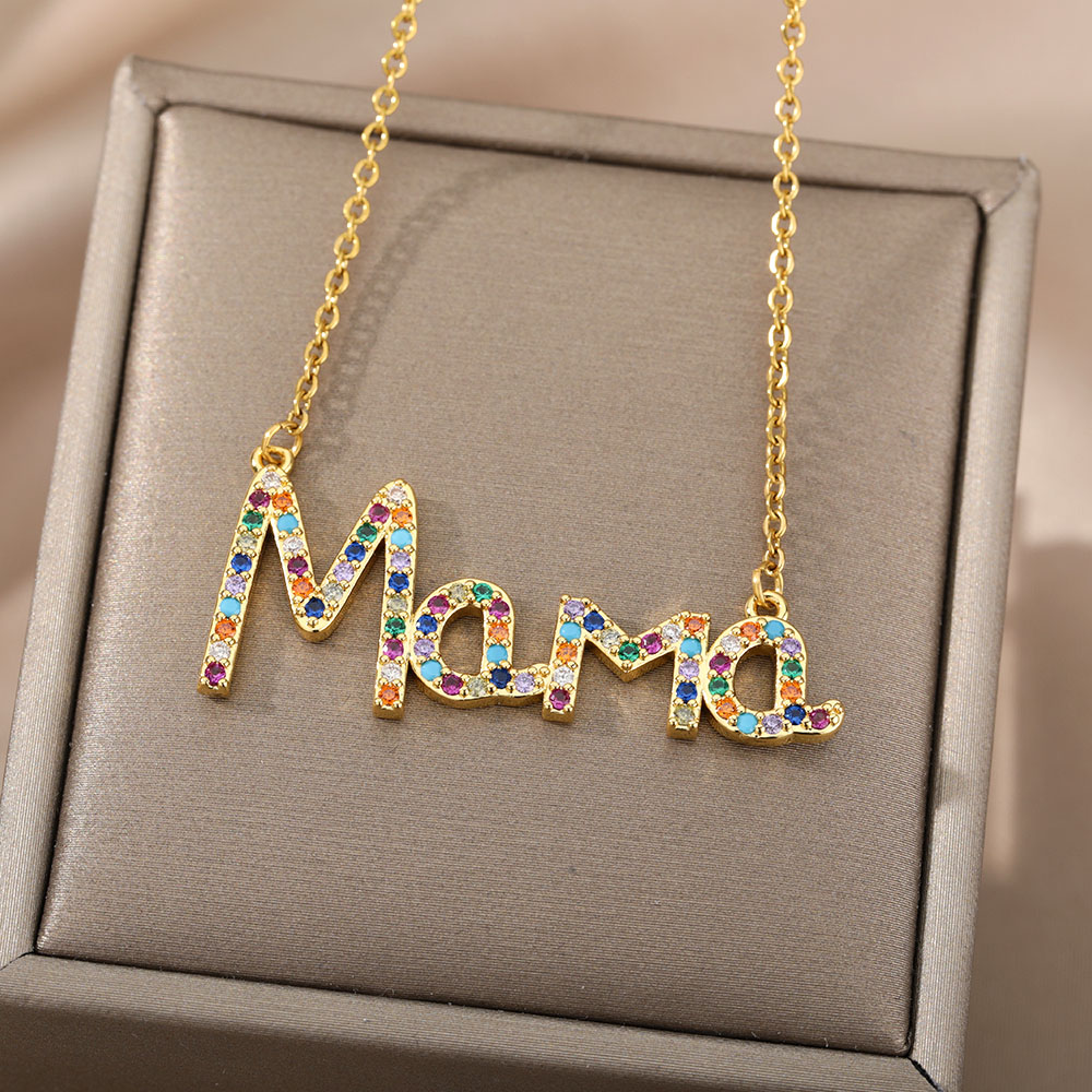 murmeln Schild Mutter knapp Name Anhänger Halskette Für Frauen Zirkonia Elegante Halskette Schmuck Schmuckstück Femme