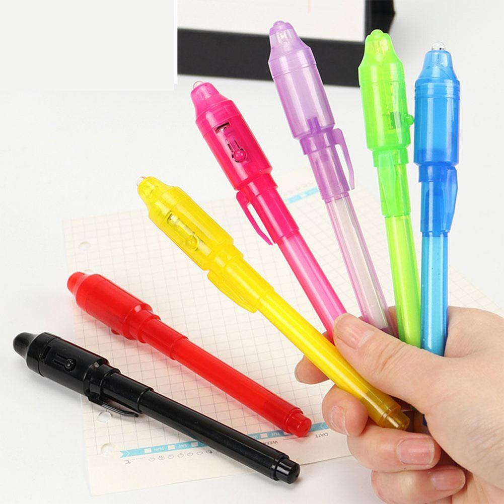 7 Pcs Set di penne a luce UV penna a inchiostro invisibile penna giocattolo spia per bambini con regali di luce UV integrati e marcatura di sicurezza