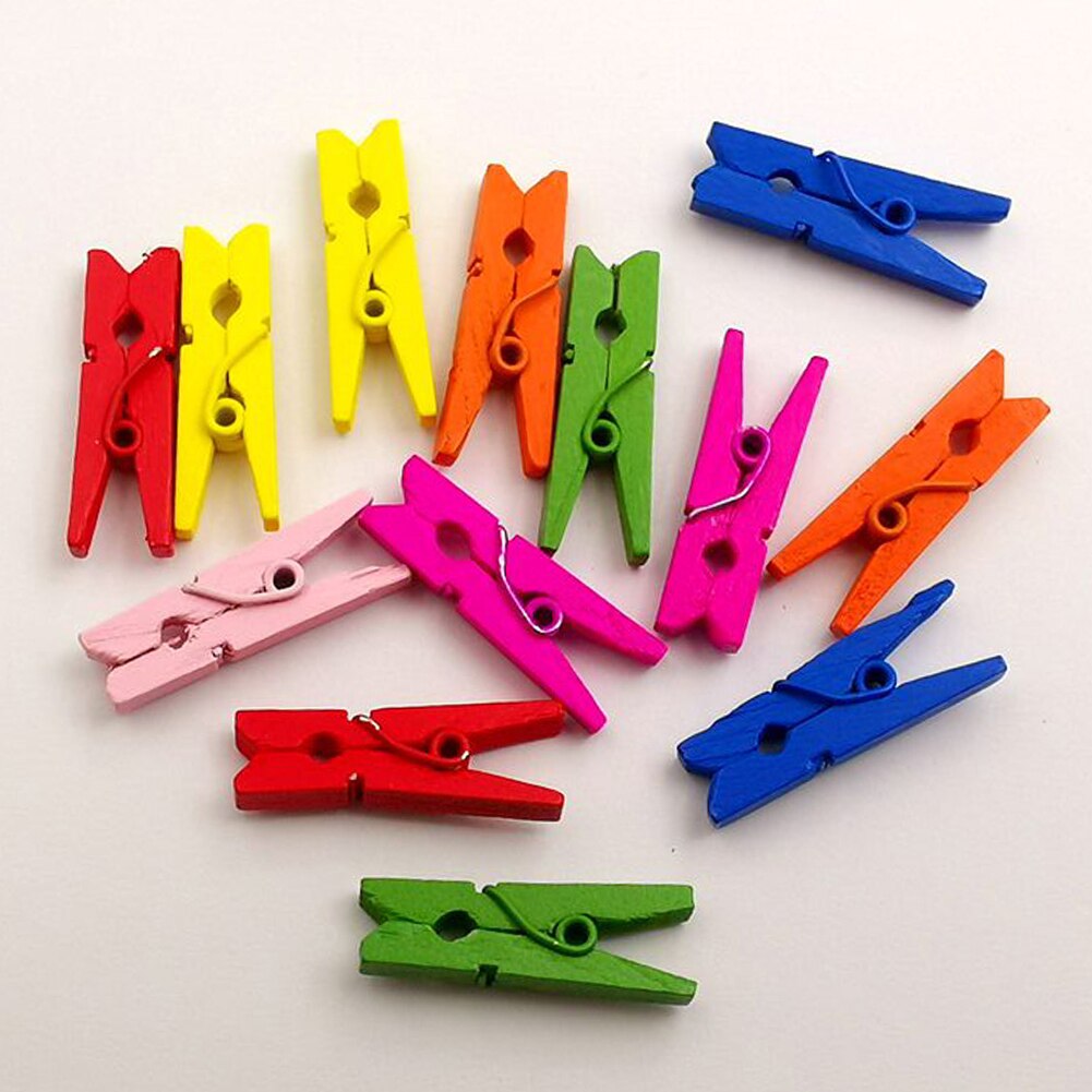 Pinzas de foto de madera Natural para decoración de fiestas, pinzas de madera de Color para manualidades, bricolaje, 100 Uds.