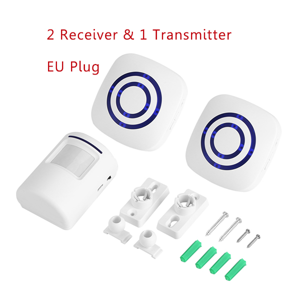110v-240v trådløse dørklokker pir infrarød sensor bevægelsesdetektor indgang dørklokke alarm m/ modtager &amp; sender eu/us stik: Type 4