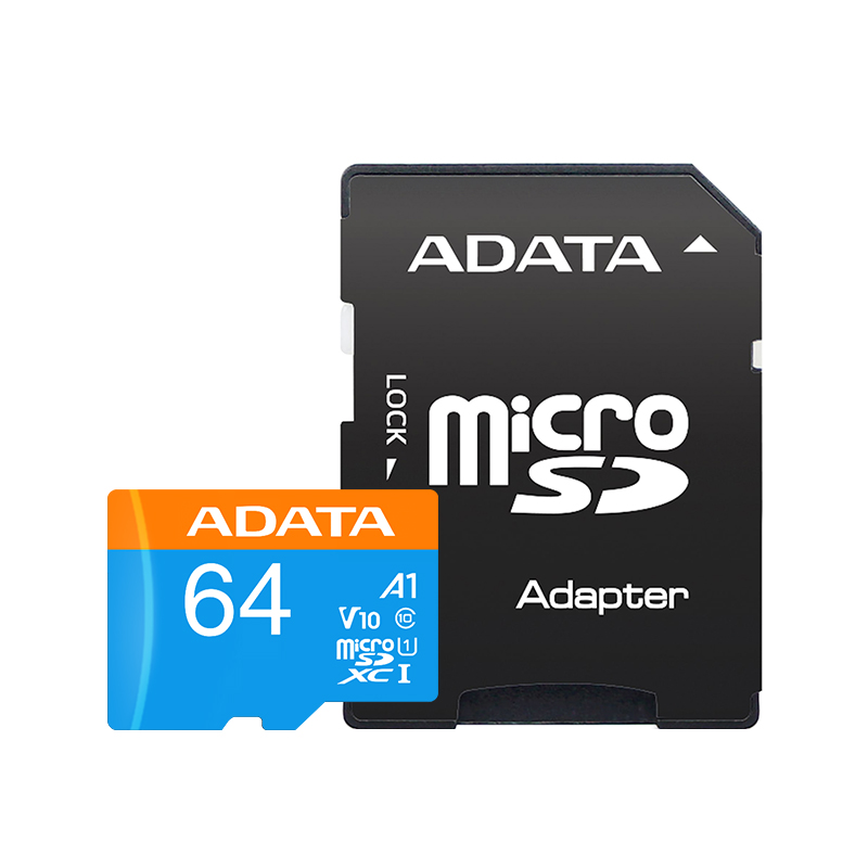 ADATA A1 V10 microSD Card 32GB 64GB 128GB 256GB Original Class 10 Memory Card for Phone Storage Flash TF Card with Adapter: 64GB