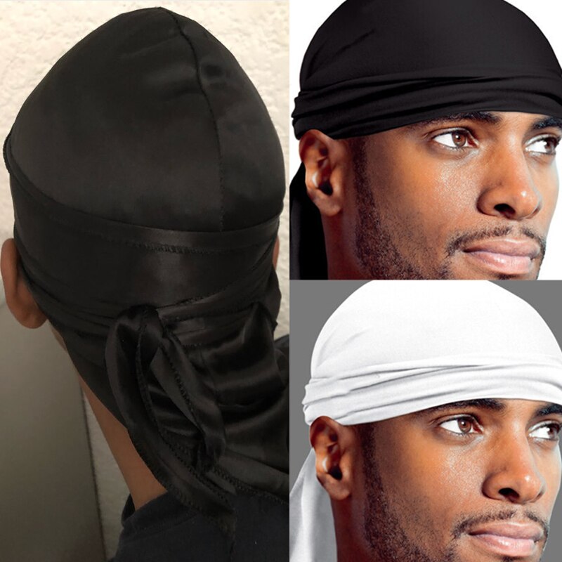 Du-rag-bufanda para la cabeza con banda de Rap para mujer, gorro con lazo a la , gorras para exteriores, pañuelos para niños, deportes, negro/blanco, M5Q1