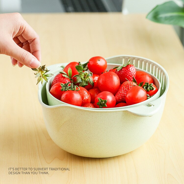 2 in 1 Kitchen Strainer/Colander Bowl Sets, Large Plastic Washing Bowl and Strainer, Detachable Colanders Strainers Set